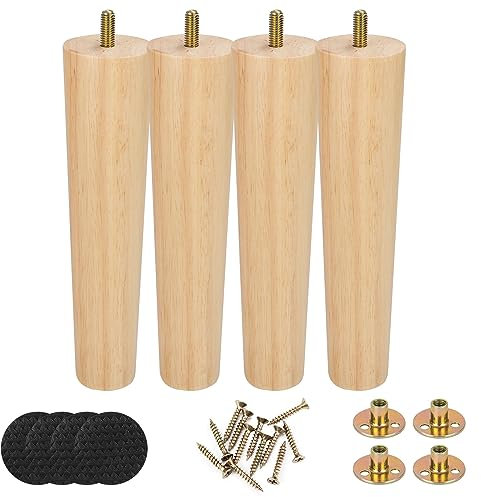 VIDETOL 4 Pièce Pieds de Meubles en Bois, 20 cm Pied Meuble Bois, Pied de Table Bois avec Plaque de Montage, Vis et Tapis Antidérapant Pieds pour Lit, Meubles, Canapé