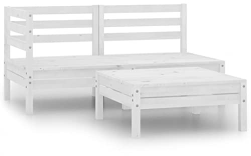 QZZCED Balkonmöbel-Sets Terrassenmöbel Garten-Couch-Set Gartenmöbel-Sets 3-TLG. Garten-Lounge-Set Massivholz Kiefer Weiß für Gärten, Terrassen, Balkone