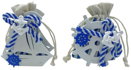 Ingrosso e Risparmio Bomboniera Matrimonio 6PZ Scatolina Portaconfetti Barchetta Timone Fiocco Blu Bianco Applicazione Comunione Cresima Segnaposto Confetta Uomo Gadget Fine Festa Ragazzo Bambina