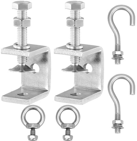 QWORK® 304 Edelstahl C Zwingen, C Klemme, Einstellbar Klemmbereich 0-25mm, mit Edelstahl Haken und Ringschrauben,für Heimwerker Holzbearbeitung