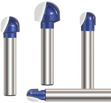Vearter 4PCS Cove Router Bit Set, 6.35mm (1/4'' ) Shank Core Box Round Nose Milling Cutter, Solid Carbide Juice Groove DIYer Tool for Woodworking (6.35mm, 8mm, 9.5mm, 12.7mm Cutting Diameter)