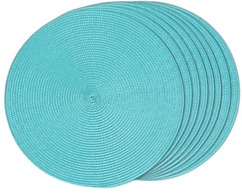 FunWheat Lot de 8 sets de table ronds tressés pour tables de salle à manger, lavables, antidérapants, 38,1 cm (turquoise, 8 pièces)