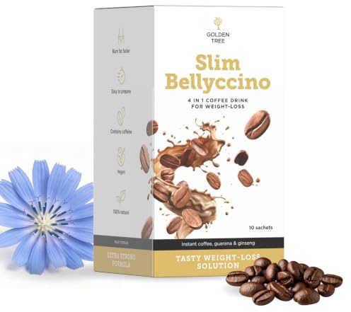Golden Tree SlimBellyccino – Premium-Instant Kaffee Mischung, 10 Beutel | Guarana, Zichorienwurzel, Ginseng, Glutenfrei, Laktosefrei