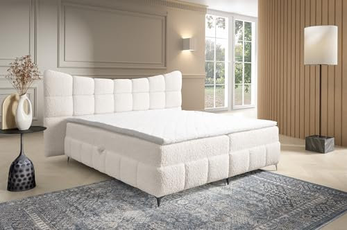 Fun Möbel Boxspringbett Bett Schlafzimmerbett NOVA in Stoff Rolf (Creme, 120x200 cm)