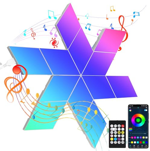 YrgePowk 12 Pezzi Quadrilatero Pannelli LED Luci Parete, Smart Modulo RGB Lampada Muro, Sincronizza Musica Lampada Gaming APP e Telecomando Controllo, Wall Luce Per il Soggiorno, Camera, Sala Giochi
