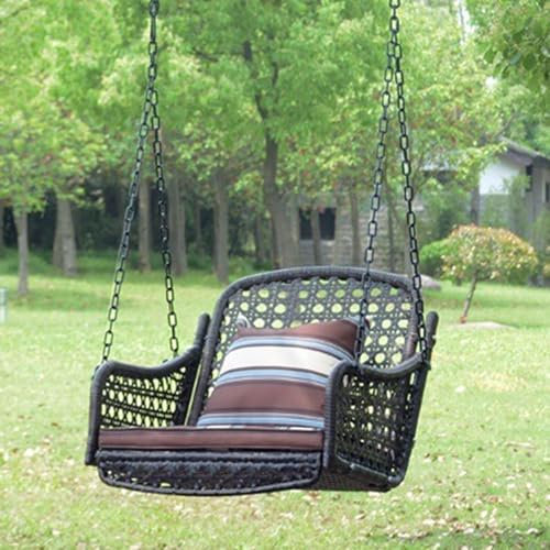 Gartenbank Terrassenschaukel Veranda, Robuste Gartenkorbbank aus Rattan mit/aufhängbaren Ketten und Kissen, 2-Sitzer-Hängeschaukelstuhl Balkonschaukel, für Garten Hinterhof Terrasse