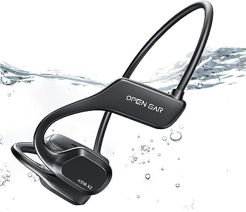 BNARQP Bone Conduction Open Ear IP68 Waterproof Headphones with 16GB Memory - Wireless for Running, Cycling, Swimming
