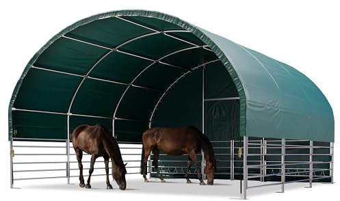 TOOLPORT Pferde-Weidezelt 6x6 m PVC Plane - Erduntergrund - vorn offen | reißfeste, wasserdichte PVC-Plane 2300 N - stabile Rundbogenbauweise - einfacher Aufbau - 1 verschließbare Giebelseite inkl.