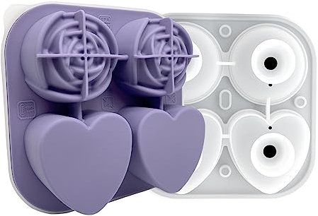 MDHQ Heart-Shaped Rose Ice Cube Mold 4/6-Grids Ice Cube Tray Maker with Lid Reusable Silicone Ice Molds for Whiskey-Pudding