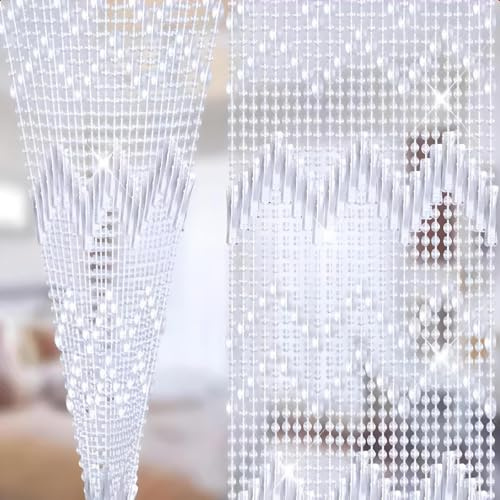 Eiauiuo Perlenvorhang Transparenter Kristallvorhang Insektenschutz Fadenvorhang für Raumtrennung und Dekoration Hängender Türvorhang für Wohnzimmer Schlafzimmer Hochzeiten(90x180cm(60 Stränge))