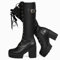 Voviggiw Stivali da motociclista da donna, alla moda, con plateau, con lacci, tacco grosso, con fibbia e cerniera laterale, Nero , 38 EU