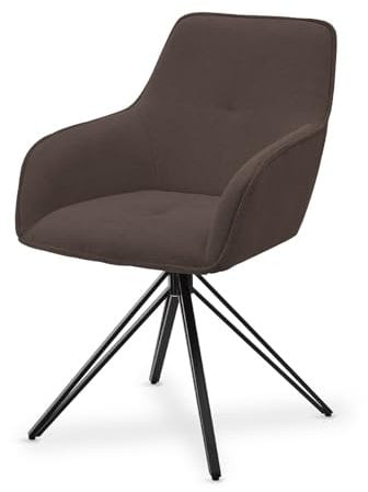 Juskys Drehstuhl Clyde mit Armlehne & Stoff Bezug - Esszimmerstuhl modern - Polsterstuhl Esszimmer - 120 kg belastbar - Stuhl Cord Braun