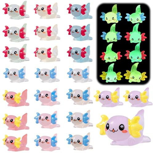 32 Leuchtende Mini Axolotl - Bunte Figuren für Aquarium & Miniaturgarten Dekoration