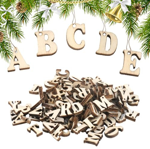 Demarsen 400 Stück Holzbuchstaben, 15mm Holzbuchstaben Klein mit Loch, Buchstaben Holz zum Basteln A-Z, Mini Großbuchstaben, Buchstaben Deko Klein für DIY Weihnachtsdekoration Kunsthandwerk Party