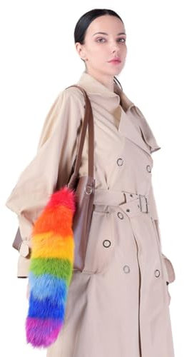 GreatRise Kunstfell Fuchsschwanz Anhänger Flauschiger Foxtail Anhänger Extra Groß Schwanz Schlüsselanhänger Tasche Zubehör Auto Schlüsselkette für Handtasche Rucksack Regenbogenfarbe