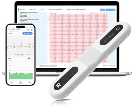 CheckMe ER1-LW 24 Stunden Langzeit EKG Gerät für Zuhause, AI-EKG Analyse EKG Monitor mit OLED-Bildschirm, EKG-Ereignismarker-Funktion, Kompatibel mit Allgemeine Elektrodenpads