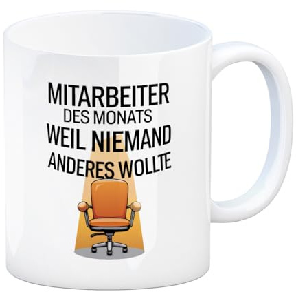 Leerer Bürostuhl Mitarbeiter des Monats Kaffeebecher humorvolle Tasse für Bürospaß und Kaffeeliebhaber