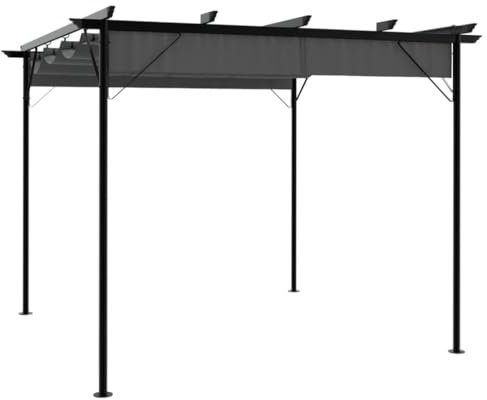 Pergola mit einziehbarem Dach anthrazit 3x3 m Stahl 180 g/m²