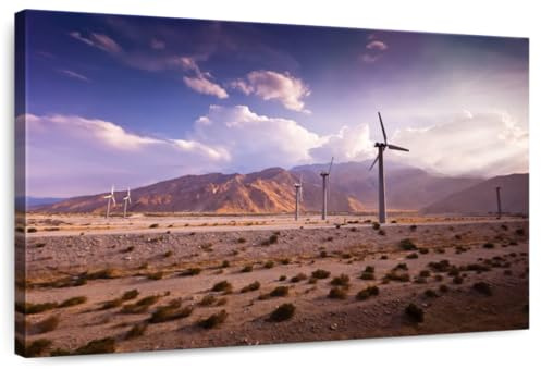 ElephantStock - Palm Springs Windmills Wall Art - Horizontal Canvas Wall Art - Living Room Wall Decor - Photography Architecture Canvas Art - Gray And Beige Decor - 24 x 16