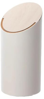 KhUkhu Poubelle Ronde en Plastique avec Couvercle en Bois, Poubelle de Recyclage de Style Japonais, Poubelle inclinée avec Couvercle pivotant, pour salles de Bains, Salle d'eau, Cuisine,Blanc