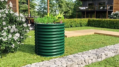 Vitavia Hochbeet Terra 858, seegras, 86 cm, Modell Rund | Wetterfest aus Zincalume® | Ergonomisch & Rückenschonend | Schutz vor Schnecken & Unkraut | Perfekt für Gemüse & Blumen
