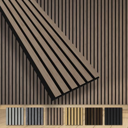 HEXIM Akustikpaneele 2 Stück 280x30cm Holz Grande - XXL Wandpaneele Platten Lamellen Holzpaneele Echtholzfurnier 21mm Filz Schalldämmung MDF Braun (1,69m² American Walnut)