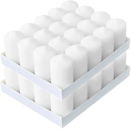 Horeca Candles - Velas de Pilar Blancas - Ø 4 x 7 cm - Juego de 40 Velones Decorativos - 12 Horas de Larga Duración - Sin Olor, Goteo ni Humo - Calidad RAL