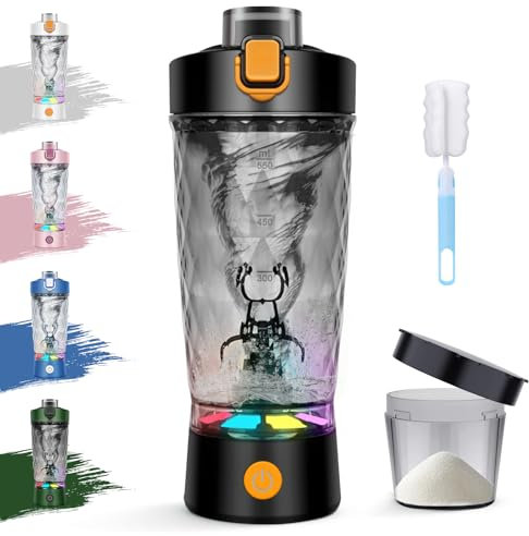 ZAKVOP Shaker elettrico 650ml shaker proteine ricaricabile USB shaker elettrico proteine con scomparto per polvere per frullati proteici e frullati sostitutivi dei pasti, senza BPA (Nero)