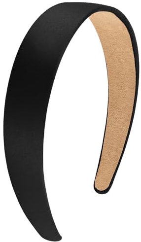 Large Bandeau Rigide Mode, 3 CM Serre Tete Cheveux Femme, Serre Tete Rembourré, DIY Bandeaux en Satin Solides, Serre Tete Femme Moderne, pour un Usage Quotidien, une Fête D'Halloween (noir, 5.1IN)
