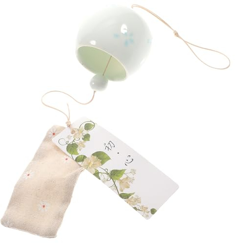 Hemobllo Japanisches Keramik-Windspiel, Kirschblütendekor kleines Handgefertigt Kunst-Windspiel kreatives Partygeschenk für Garten, Terrasse, Fenster, drinnen