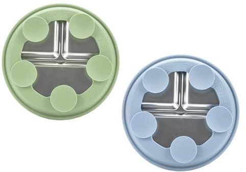 2pcs 8inch Stainless Steel Baby Plates for High Chairs with Removable Sleeve and Suction Base Divided Design Plate Compartment Baby Plate