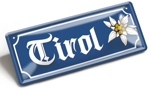 Retro Blechschild Tirol 28x12 cm – Vintage Metallschild Edelweiss – Wanddeko Berghütte Skihütte Alm – Nostalgie Schild Österreich Alpen – Heimatdeko – Geschenkidee – Alpine Deko