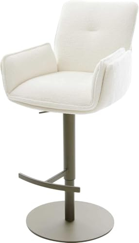DELIFE Barstuhl NELA-Flex Drehfuß höhenverstellbar Metall Titanfarben Bouclé Soft Beige