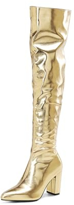 TNMIUH Stivali sopra Il Ginocchio Donna Metallizzati Oro e Argento, Cuissardes Sexy con Tacco Largo e Punta, Stivali Alti da Festa Sfilata di Moda Disco Clubbing