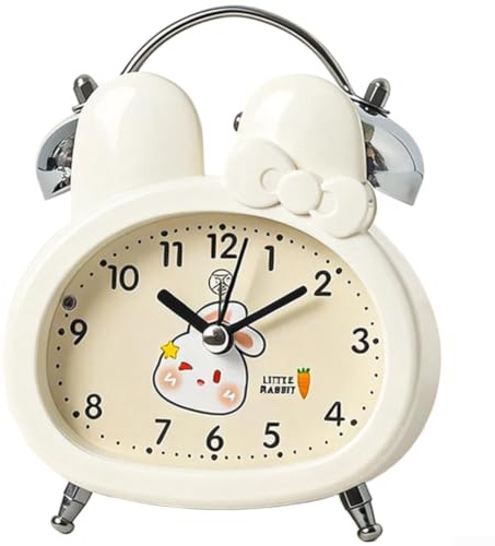 Linnkyfloa Niedlicher Bär-Hasen-Wecker mit Licht, geräuschloses Sweep-Uhrwerk, Schlafzimmer, ABS-Tierform, Schreibtischuhr, angetrieben Dekor (G)
