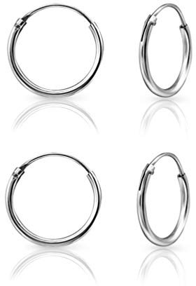 DTPsilver® 2 Paare WINZIGE Creolen Ohrringe 925 Sterling Silber - Knorpel/Wendel/Tragus - Dicke 1.2 mm - Durchmesser 12 mm