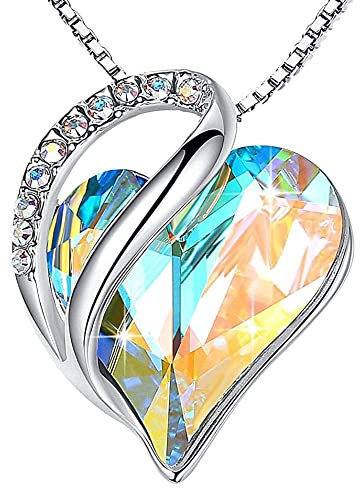 Leafael Infinity Love Herzanhänger-Kette für Damen – Geburtsstein Halskette mit Kristallen, rhodiniert, nickelfrei & hautfreundlich – Edler Damenschmuck mit 45 + 5 cm Kette und Karabinerverschluss