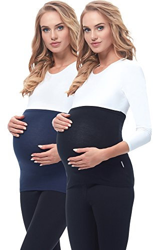 Be Mammy Bandas de Maternidad del Vientre Pack de 2 para Mujer 169 (Negro/Azul Oscuro, 36/38)