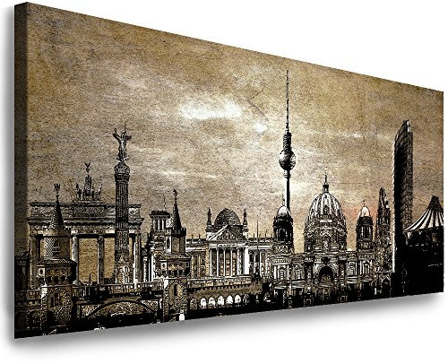 Julia-Art Leinwandbilder - 150 mal 60 cm Bild Berlin City, Skyline Wandbilder sind fertig gerahmt - Verschiedene Motive - Kunstdrucke XXL Panorama Be-01-19