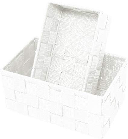 Lashuma 2er Korbset Aufbewahrungskörbe, Weiße Badkörbchen, Kleines Körbchen: 19x10x7 cm, Großer Korb: 20x13x10 cm