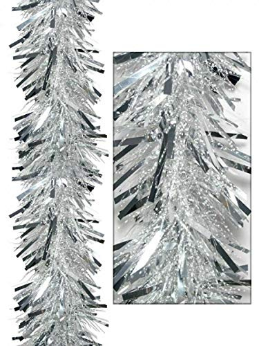 1,8 m silber-weiße Luxus-Deluxe-Weihnachts-Lametta-Girlande, Weihnachtsbaumschmuck