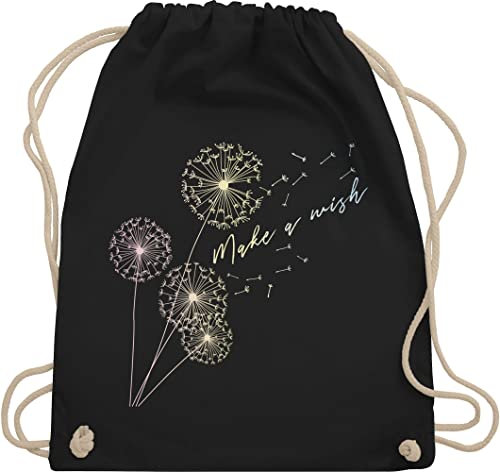 Shirtracer Turnbeutel Rucksack - Sprüche Statement - Pusteblume Flower - Unisize - Schwarz - beutel mit blumenmuster statements wish stoffbeutel damen floral sprüchen wish. beuteltasche groß blumen