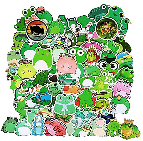 Trcousoa Frosch-Aufkleber, wasserdicht, PVC, Grün, Cartoon-Stil, wiederverwendbar, für Keramik, Kunststoff, Metall, Holz, Glas, Computer, Gepäck, Gitarre, Wasserflasche, Skateboard, Scrapbook, 100