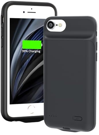 HUOBAO Coque de Batterie pour iPhone 8/7/6s/6/SE(2020/2022)-4.7, 6000mAh coque de protection portable pour iPhone 8/7/6/6S/SE,Rechargeable avancée Smart Battery Charger Coque pour iPhone SE 2020/2022