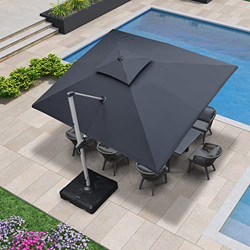PURPLE LEAF 3 X 3.65 M Garden Cantilever Parasol, Large Rectangle Overhanging Patio Umbrella with CrankHandle and Tilt for Balcony and Outdoor, Grey