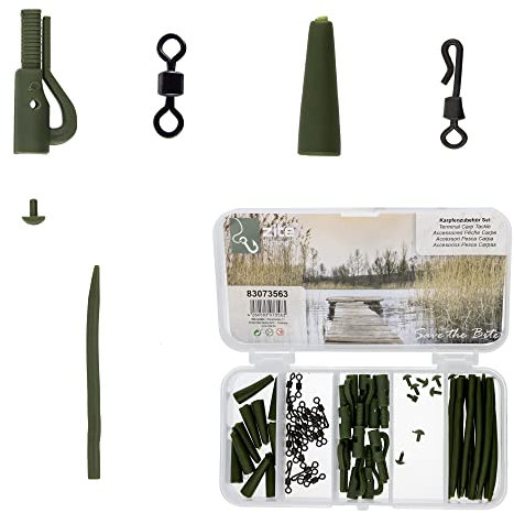 Zite Fishing Terminal Carp Tackle Set – Safety Lead Clip Rig Karpfen-Montage Zubehör Sortiment - Sicherheits-Clips Tubes Wirbel & Mehr in Box