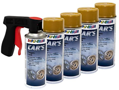 Car's Dupli Color 385902 Lot de 5 bombes de peinture pour jantes avec poignée pistolet Doré 400 ml