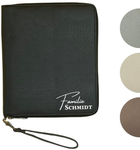 Familien-Organizer personalisiert mit Name (schwarz) | bedruckt | Travel Organizer Bag für Dokumente mit Reißverschluss | Familien-Mappe | Reise-Unterlagen | Impfpass | Mutterpasshülle | U-Heft