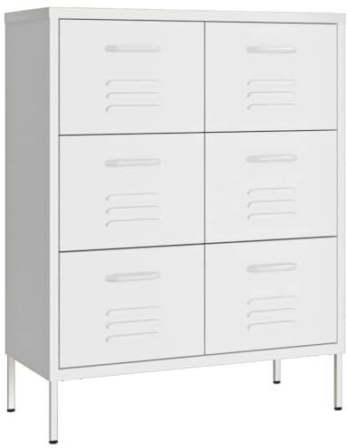 vidaXL Schubladenschrank mit 6 Schubladen Sideboard Kommode Anrichte Schrank Beistellschrank Mehrzweckschrank Weiß 80x35x101,5cm Stahl