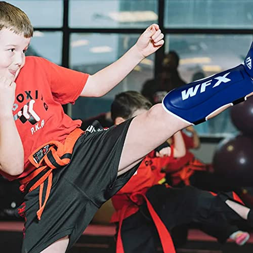 WFX Protège-Tibias pour Enfants, protège-Pieds de Jambe MMA, pour Muay Thai Kick Boxing, pour garçons et Filles (Bleu)